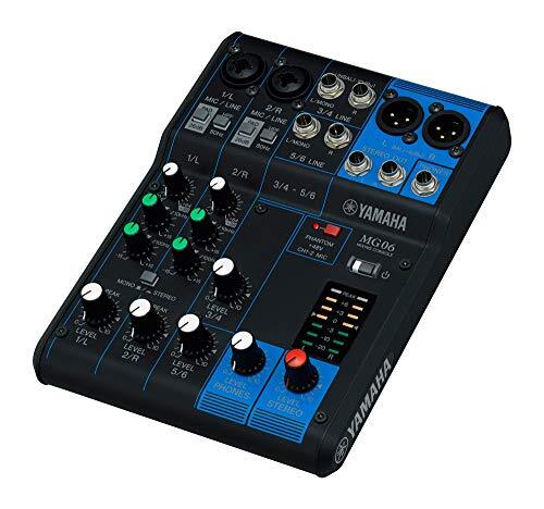 MG06X Mixing Console6-Channel Mixing Console: Max. 2 Mic / 6 Line Inputs (2 mono + 2 stereo) / 1 Stereo Bus6-Channel Mixing ConsoleMax. 2 Mic / 6 Line Inputs (2 mono + 2 stereo)1 Stereo Bus“D-PRE” mic preamps with an inverted Darlington circuitHigh-grade effects: SPX with 6 programsXLR balanced outputsPAD switch on mono inputs+48V phantom powerMetal chassisDimensions(W×H×D): 149 mm x 62 mm x 202 mm (5.9