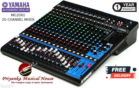 With an intuitive, easy-to-use interface, the MG Series boasts an extensive lineup of compact mixing consoles with models ranging from six to twenty channels, suitable for a diverse range of users and applications. For installed, recording, or live music settings, the solid construction and flexible design of these consoles lets you shape your sound with confidence, continually delivering peak performance and a level of sound quality and reliability unrivalled in its class.Yamaha MG20XU 20-Channel Mixing Console: Max. 16 Mic / 20 Line Inputs (12 mono + 4 stereo) / 4 GROUP Buses + 1 Stereo Bus / 4 AUX (incl. FX)FEATURES20-Channel Mixing ConsoleMax. 16 Mic / 20 Line Inputs (12 mono + 4 stereo)4 GROUP Buses + 1 Stereo Bus4 AUX (incl. FX)“D-PRE” mic preamps with an inverted Darlington circuit1-Knob compressorsHigh-grade effects: SPX with 24 programs24-bit/192kHz 2in/2out USB Audio functionsWorks with the iPad (2 or later) through the Apple iPad Camera Connection Kit / Lightning to USB Camera AdapterIncludes Cubase AI DAW software download versionPAD switch on mono inputs+48V phantom powerXLR balanced outputsInternal universal power supply for world-wide useRack Mount Kit IncludedMetal chassisDimensions(W×H×D): 444 mm x 130 mm x 500 m (17.5