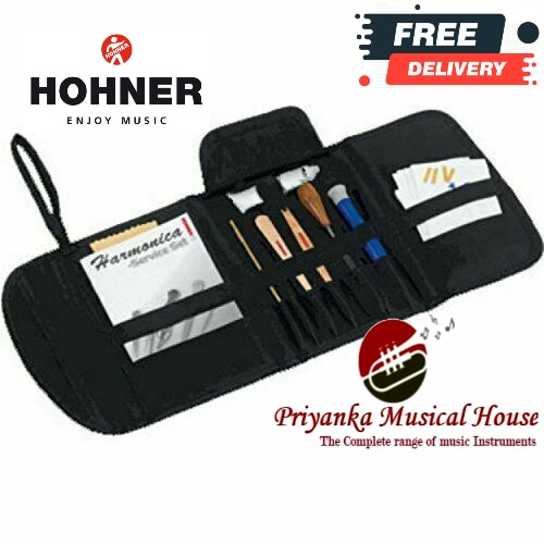 Hohner MZ99340 Harmonica Service SetThe Harmonica Service Set contains everything you need for basic harmonica maintenance.The set contains:1 special tuning scraper1 reed lifting blade with reed wrench1 fine tuning file1 hook tool1 slot screwdriver1 Phillips screwdrivervalve glue1 set of valves1 cleaning cloth