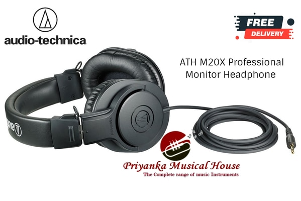 Audio-Technica ATH-M20x HeadphonesFeaturesAdvanced build quality and engineering40 mm drivers with rare earth magnets and copper-clad aluminum wire voice coilsTuned for enhanced low-frequency performanceCircumaural design contours around the ears for excellent sound isolation in loud environmentsConvenient single-side cable exitDesigned for studio tracking and mixingHeadphonesType Closed-back dynamicDriver Diameter 40 mmFrequency Response 15 - 20,000 HzMaximum Input Power 700 mW at 1 kHzSensitivity 96 dBImpedance 47 ohmsWeight 190 g (6.7 oz), without cable and connectorCable 3.0 m (9.8'), straight, left-side exitMagnet NeodymiumVoice Coil Copper-clad aluminum wireAccessories Included 6.3 mm (1/4