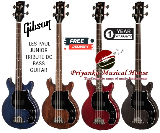 GIBSON LES PAUL JUNIOR TRIBUTE DC BASS GUITARThe Les Paul Junior Tribute DC Bass is a tribute to the historic Gibson EB-0 bass from the late 50's, but with modern features. Not just for smaller players, the short scale length is actually chosen by many for its strong fundamental tone and sits perfectly in a track when recording. The mahogany double cutaway body and maple neck with rosewood fingerboard balances perfectly when playing either sitting or strapped on. It's equipped with a single expanded range LP BassBucker pickup with single volume and tone controls for simplicity. The volume pot has a push-pull feature to coil tap the pickup scooping the mids for further tone shaping possibilities.BODYBody Shape: Les PaulBody Material: MahoganyWeight Relief: NoneFinish: Satin Nitrocellulose LacquerNECKMaterial: MapleProfile: RoundedScale Length: 30.5