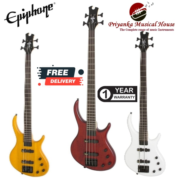 Epiphone is proud to reintroduce the classic bass that players have been waiting for, the Toby Deluxe IV. With it’s roots in the original designs of Michael Tobias and introduced over 10 years ago, the Toby brought real innovation to modern bass players. And now, Epiphone and Tobias team up to bring back this classic design, once again putting cutting edge sounds and designs in the hands of all musicians.FEATURESBody radiataNeck hard mapleNeck Joint Bolt-on, extended with recessed bolts/washersMachine Heads premium die-cast 17:1Scale Length 34”Fingerboard rosewoodFingerboard Radius 12”Nut width 1.68”Bridge Pickup Tobias TBT™ Dual Rail HumbuckerNeck Pickup Tobias TBR™ Dual Rail HumbuckerControls 1-Master volume, 1-Pickup blend with center detent, Master Tone, Active Tonexpressor™ Bass EnhancementControl with 9-volt battery and inside cavity coverKnobs Knurled, all metalBridge Flush-mount, low-profile, fully adjustableTruss Rod Metal, fully adjustableTruss Rod Cover ABS - Black at body end