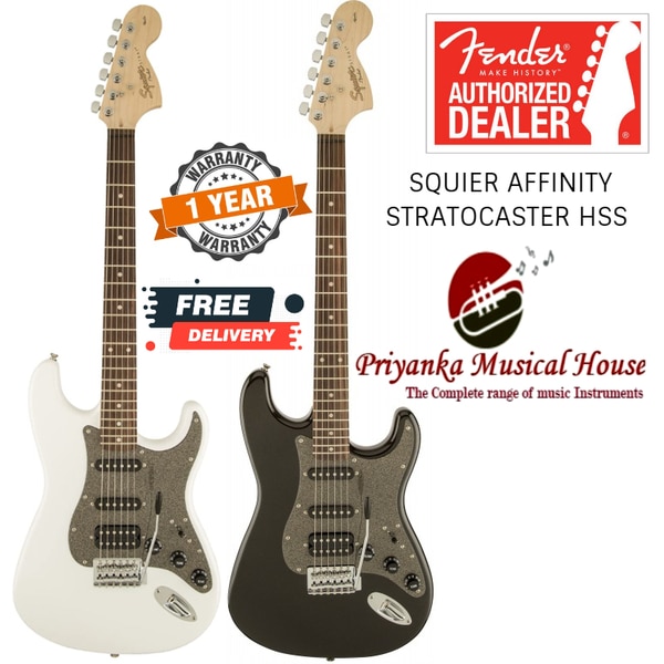 The best value in electric guitar design, the Affinity Series Stratocaster HSS delivers solid sound and style with single-coil and humbucking pickups, a two-color headstock logo, single-ply