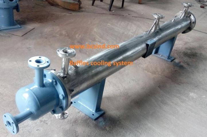 condenser is a device used to transfer a heat , while steam enter using cold water to reduce the heat of the steam and gives the condensed or pure water. condenser are in three main types they are Air cooled condenser, Water cooled condenser and Gas cooled condenser. condenser are used mainly in heat exchange system, steam power plant,food factory, chemical process distillation etc.. Baffles Cooling Systems is one the trusted company in manufacturing condenser using high grade material and our products are fully customized. In water cooled condenser water is act as cooling medium. it consist of copper coil located in steel shell, in water cooled condenser the steam inside the tubes of multiple phase while cold water is passing on the nozzle inlet is used to condensed the steam and gives liquid state and the condensed water is used for re-circulation process.