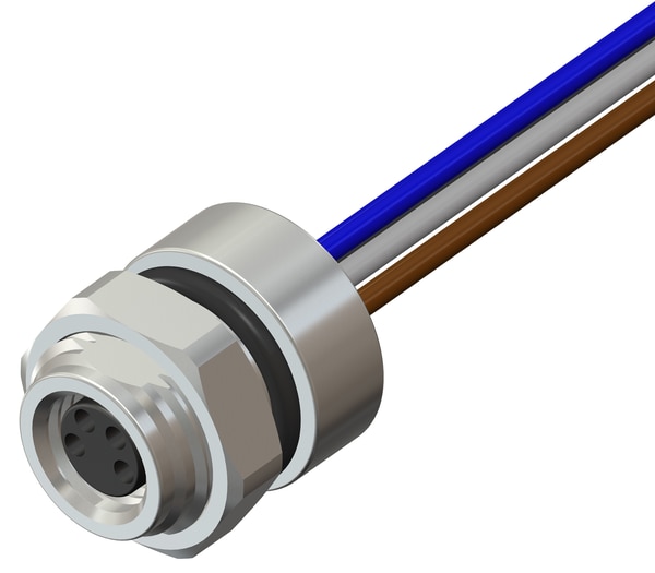 M08 4 Pin Female Rear Panel Mount Connector, M12 x 1 mm Nut, 500 mm Cable