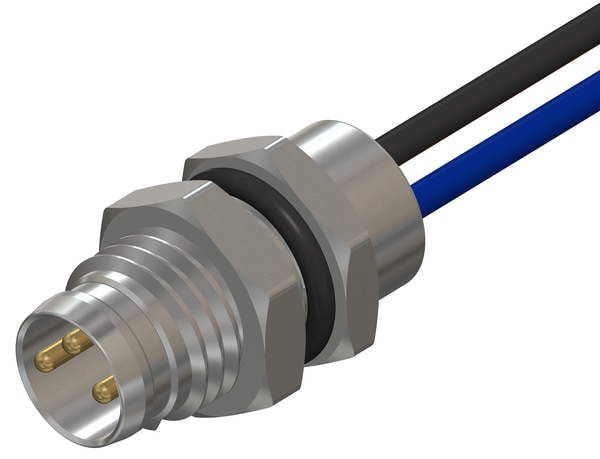 M08 3 Pin Male Rear Panel Mount Connector, M08 x 0.5 mm Nut, 500 mm CableKATLAX M8 Panel Mount Cable Connector, 500 mmIntroducing the range of KATLAX M8 Cable Connectors, ideal for panel mounting in production and manufacturing environments. This connector has been designed with an M8 threaded interface and an industry-standard A coding which helps prevent miss-mating. This means it can easily mate with cable mount plugs, allowing complete flexibility for connection and easy to incorporation into any sensory or automation applications.