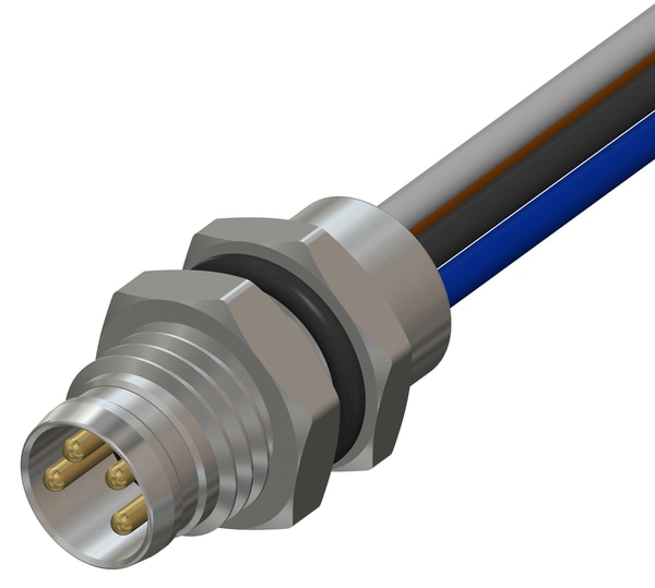 M08 4 Pin Male Rear Panel Mount Connector, M08 x 0.5 mm Nut, 500 mm CableKATLAX M8 Panel Mount Cable Connector, 500 mmIntroducing the range of KATLAX M8 Cable Connectors, ideal for panel mounting in production and manufacturing environments. This connector has been designed with an M8 threaded interface and an industry-standard A coding which helps prevent miss-mating. This means it can easily mate with cable mount plugs, allowing complete flexibility for connection and easy to incorporation into any sensory or automation applications.