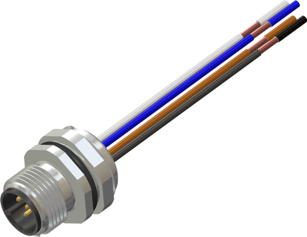 M12 5 Pin Male Front Panel Mount Connector, PG9 Thread, 300 mm Cable