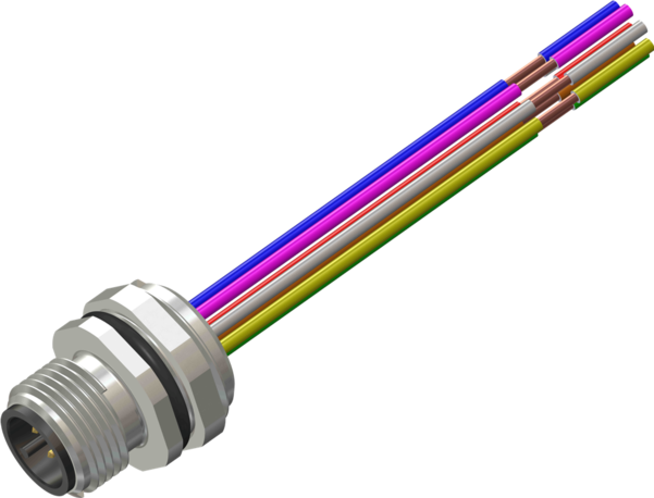 M12 8 Pin Male Front Panel Mount Connector, PG9 Thread, 300 mm Cable