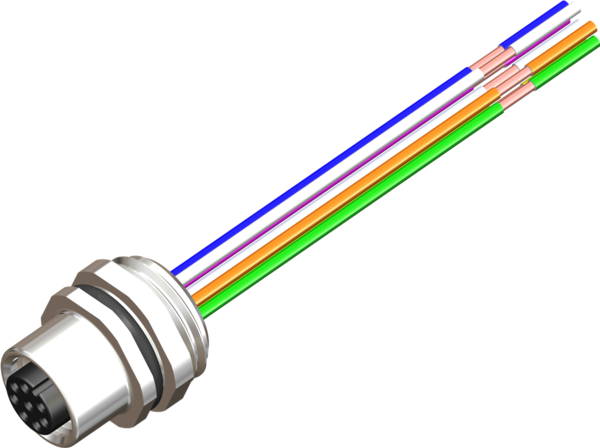 M12 8 Pin Female Front Panel Mount Connector, PG9 Thread, 300 mm Cable