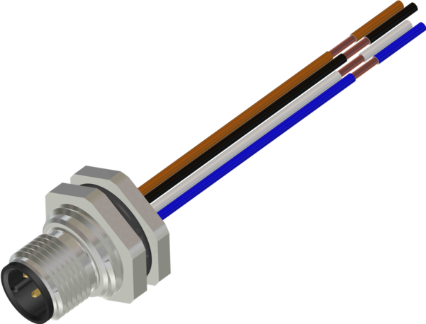 M12 5 Pin Male Rear Panel Mount Connector, M16 X 1.5 mm Thread, 300 mm Cable