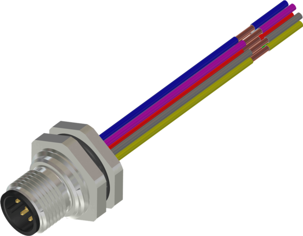 M12 8 Pin Male Rear Panel Mount Connector, M16 X 1.5 mm Thread, 300 mm Cable