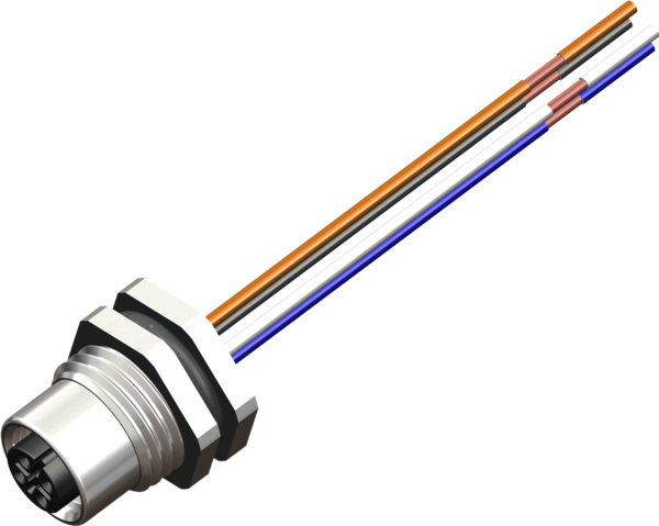 M12 4 Pin Female Rear Panel Mount Connector, M16 X 1.5 mm Thread, 300 mm Cable