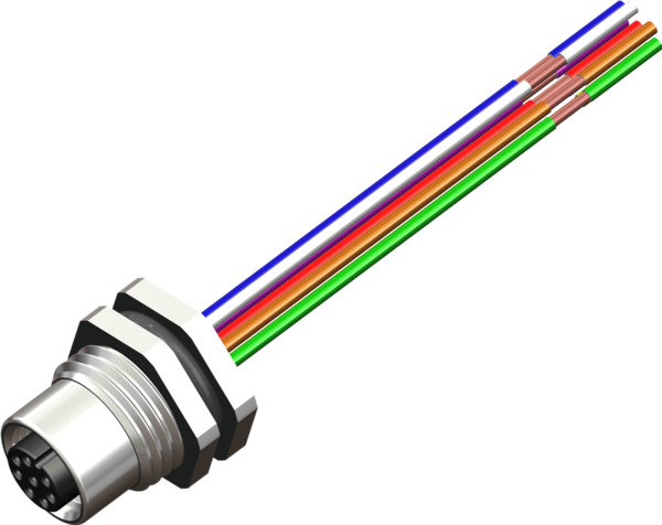 M12 8 Pin Female Rear Panel Mount Connector, M16 X 1.5 mm Thread, 300 mm Cable