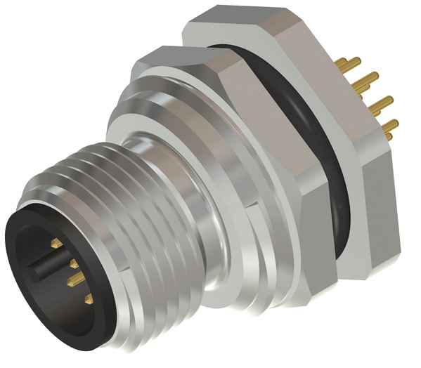 M12 12 Pin Male Rear Panel Mount Connector, M16 X 1.5 mm Thread, PCB Mount