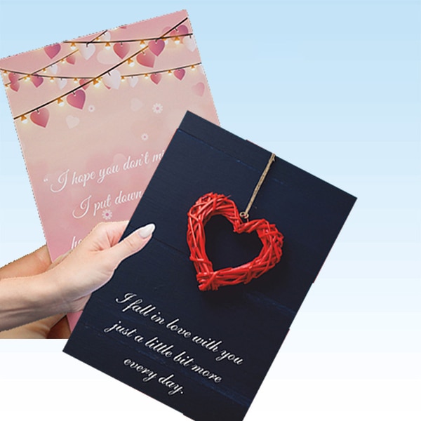 Easily customize greeting cards for every event. Print or send as eCard for free!Print vibrant full color designs on sturdy cardstock with protective matte, gloss, finishing options. Holiday, Graduation, Wedding, Anniversary, Love, Personal, Corporate, Special, Announcement and Thank You Notes. Be as creative as you want with your greeting cards; let them reflect your personal or company’s style. Be humorous, professional and relaxed. Let your greeting cards represent you. Create a great professional, all-purpose greeting, thank you or note card; select a group photo of your family, friends, employees, a photo of something of interest in your community, a scenic picture, one of your most popular products or whatever you want to share with the recipients. Or simply add or use a design, message, logo, or your company’s name on the front cover to make a generic card that can be used for any occasion. Leave the inside blank for you to write a personal message or handwrite the message.Create a personal touch to a greeting card by designing or customizing one on your own.Make the receiver feel special with personalized greeting cards.Product detailsSizes : Available in A4 and A5 sizes when folded.Paper type : Choose from a 6 type of materials.