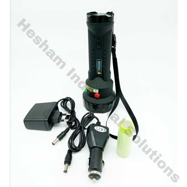 Features:*Spot light range: 100-500 meters (White), Red and Green distinguishably visible at 1Km.*LED's-4 Nos-White LED at Tail, 1 Nos-3W White LED at Front ,8 Nos - Red, 8 Nos - Green.*18650 (4200 mAh) Li Ion battery x 2 Nos.*Luminous efficiency 80-90 Lumen per watt*Working/Running time more than 6-10 Hrs after full charge for white, Red/ Green more than >30Hrs*Approval: ISO, CE and RoHSAccessories Including:*1 x flashlight*Hand Strap*Detachable Charger*Packing Case*Wattage: 3 W*Warranty: 12 Months*Battery Type: 2 No. AA Battery*Mode: White Light 1 mode- Steady/Red 1 mode flashing/ Green 1 mode flashing*Running Time: 6-10 hr*Brightness: 450 lumens*Material: Plastic molded*Dimension: 200 x 36 x 29 mm*Led Life: 1,00,000+hrs(No need to replace again)*Weight: 130 g*Luminous Efficiency: 80-90 lumens per hour*Charging Period: 4-7 Hours*Protection: Waterproof IP65 as per EN standard