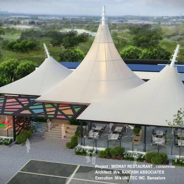 Our organization is highly popular in offering various Fabrics Roofing like Fabric Tensile Structures to our clients. It has been made quite uniquely by our engineering experts who possess lot of experience and expertise in this regard. Restaurant Tensile Structures offered by us is available in different Shapes shades and designs and has got excellent appearance and quality with affordable & economical market rates.Features:Strong constructionDimensional accuracyInterchangeable parts