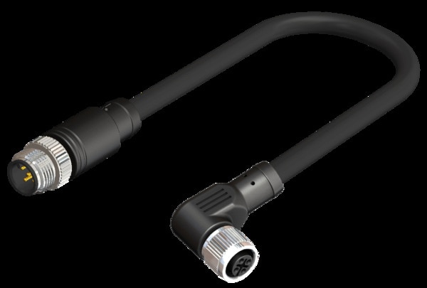 M12 Right Angle Female to Straight Male 5 Pin 5 Core X 0.34 SQMM 02 meter PVC Cable