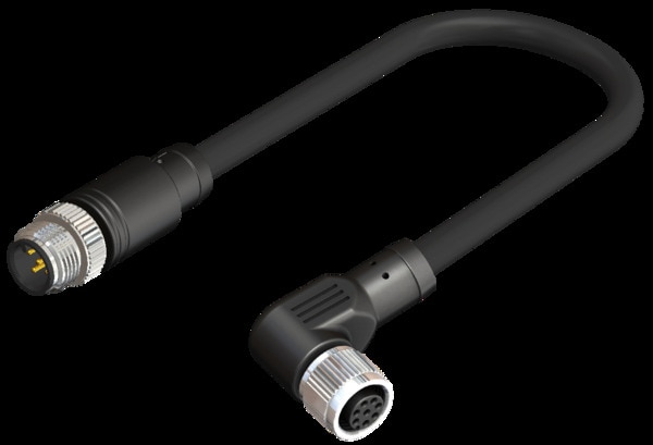 M12 Right Angle Female to Straight Male 8 Pin 8 Core X 0.25 SQMM 02 meter PVC Cable