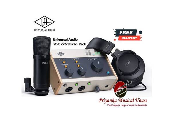 Everything you need for album-quality music productions.Volt Studio Packs are the perfect way to jumpstart your home recording studio. Capture your music productions, livestreams, and podcasts with Universal Audio’s 2-in/2-out Volt 276 recording interface, featuring a Vintage Mic Preamp and built-in 76 compressor for classic studio sound.This studio pack includes a condenser mic and cable, studio monitoring headphones, and a suite of music production software. So you’ll be recording like a pro, with album-ready sound right out of the box.Key Benefits● Get everything you need for pro studio recordings, including a stylish 2-in/2-out USB interface, condenser mic, headphones, cable, and more● Create classic-sounding music productions, livestreams, and podcasts on Mac, PC, iPad, and iPhone● Record your voice or guitar with rich, full sound using Vintage Mic Preamp mode● Add clarity and punch to voice, instruments, and other sources with an analog compressor based on UA's iconic 1176● Produce with an essential suite of audio and music software including Ableton, Melodyne, UJAM’s Virtual Drummer, Marshall, Ampeg, and moreCollaborate with Best-in-Class Audio QualityFrom the team that brought you the game-changing Apollo interface, Volt 276 delivers superior studio sound quality, with more character and tone than any USB interface in its class.Capture Classic Vocals with Vintage Mic Preamp ModeFew sounds can compare to a vintage Universal Audio 610 tube preamp, used to record everyone from Ray Charles to Van Halen. Volt 276 gives you the rich, full sound of this classic UA mic/line/instrument preamp, thanks to its built-in tube emulation circuitry, a UA exclusive.Control Volume Peaks with UA CompressionGet album-ready punch and presence with Volt 276's onboard 76 Compressor — an innovative analog circuit inspired by UA's classic 1176 Limiting Amplifier. The 76 Compressor features three perfectly tailored presets to tame voice, guitars, synths, and drum machines. Just plug in, pick a setting, and play.Create with a Curated Suite of Audio SoftwareSome audio interfaces give you a smattering of random audio apps. Not Volt. Instead, UA put together a bundle of serious music production tools, virtual instruments, and plug-ins including Ableton, Melodyne, UJAM’s Virtual Drummer, Marshall, Ampeg, and more.Included SoftwareAbleton Ableton Live LiteSoftube Marshall Plexi Classic AmpSoftube Time & Tone BundleCelemony Melodyne EssentialRelab LX480 EssentialsPlugin Alliance Ampeg SVT-VR ClassicBrainworx bx_tunerBrainworx bx_masterdesk ClassicUJAM Virtual Drummer DEEPVirtual Bassist DANDYSpitfire LABSEasy In, Easy OutVolt 276 gives you simple 2-in/2-out audio connections. Just plug the included condenser mic into the front panel and engage 48V phantom power. Then connect your headphones to monitor audio with no latency. With Volt, you'll be creating like a pro, fast.iPad & iPhone ReadyTraveling light? Plug Volt 276 right into your iPad or iPhone, and you can easily create beats and samples, record your band’s rehearsals, and edit songs anywhere.* Capture Inspiration for Years to ComeFeaturing rugged metal construction, retro wood sides, and sleek industrial design, Volt 276 elevates your production space with impeccable style, built to last decades.*Requires external Volt power supply and an Apple Lightning to USB Camera Adapter (except iPads with USB-C).Key Features● Desktop 2-in/2-out USB audio interface with class-leading 24-bit/192 kHz audio conversion for Mac, PC, iPad, and iPhone● Studio condenser microphone for professional vocal and instrument recording● Closed-back studio headphones for accurate recording and mixing● Vintage Mic Preamp mode lets you record voice or guitar with the rich, full sound of a classic UA tube preamp● Essential suite of audio and music software including Ableton, Melodyne, UJAM’s Virtual Drummer, Marshall, Ampeg, and more● Studio-quality headphone amplifier for loud, clear monitoring● USB bus powered to reduce cable clutter● 48V phantom power for condenser microphones● Direct Monitoring for latency-free recording● Stylish, rugged construction built to withstand years of use● 1-in/1-out MIDI connections● USB-C to USB-A cable included