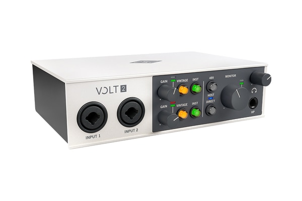 Universal Audio created Volt 2 for collaborators — from musicians and songwriters to livestreamers and podcasters. This portable 2-in/2-out USB recording interface for Mac, PC, iPad, and iPhone gives you superior sound quality, a Vintage Mic Preamp mode derived from UA’s 610 tube preamp, plus a suite of industry-leading music software — so your next recording will sound classic.Key Benefits● Create classic-sounding music productions, livestreams, and podcasts on Mac, PC, iPad, and iPhone● Record your voice or guitar with rich, full sound using Vintage Mic Preamp mode● Produce with an essential suite of audio and music software including Ableton, Melodyne, UJAM’s Virtual Drummer, Marshall, Ampeg, and more● Build your desktop production studio around a stylish interface, built to withstand years of home and mobile recordingCollaborate with Best-in-Class Audio QualityFrom the team that brought you the game-changing Apollo interface, Volt 2 delivers superior studio sound quality, with more character and tone than any USB interface in its class.Capture Classic Vocals with Vintage Mic Preamp ModeFew sounds can compare to a vintage Universal Audio 610 tube preamp, as used to record everyone from Ray Charles to Van Halen. Volt 2 gives you the rich, full sound of this classic UA mic/line/instrument preamp, thanks to its built-in tube emulation circuitry, a UA exclusive. Stay Inspired with a Curated Suite of Audio SoftwareSome audio interfaces give you a smattering of random audio apps. Not Volt. Instead, UA put together a bundle of serious music production tools, virtual instruments, and plug-ins including Ableton, Melodyne, UJAM’s Virtual Drummer, Marshall, Ampeg, and more.Included SoftwareAbleton Ableton Live LiteSoftube Marshall Plexi Classic AmpSoftube Time & Tone BundleCelemony Melodyne EssentialRelab LX480 EssentialsPlugin Alliance Ampeg SVT-VR ClassicBrainworx bx_tunerBrainworx bx_masterdesk ClassicUJAM Virtual Drummer DEEPVirtual Bassist DANDYSpitfire LABSEasy In, Easy OutVolt 2 gives you simple 2-in/2-out audio connections. Just plug your mics, guitars, or synths into the front panel. Then connect your speakers or headphones to monitor your audio with no latency. With Volt, you'll be creating like a pro, fast.iPad & iPhone ReadyTraveling light? Plug Volt 2 into your iPad or iPhone, and you can easily create beats and samples, record your band’s rehearsals, and edit songs anywhere.* Capture Inspiration for Years to ComeFeaturing rugged all-metal construction and sleek, vintage-inspired industrial design, Volt 2 elevates your production space with impeccable style, built to last decades.*Requires external Volt power supply and an Apple Lightning to USB Camera Adapter (except iPad Pro with USB-C).Key Features● Desktop 2-in/2-out USB audio interface with class-leading 24-bit/192 kHz audio conversion for Mac, PC, iPad, and iPhone● Vintage Mic Preamp mode lets you record voice or guitar with the rich, full sound of a classic UA tube preamp● Essential suite of audio and music software including Ableton, Melodyne, UJAM’s Virtual Drummer, Marshall, Ampeg, and more● Studio-quality headphone amplifier for loud, clear monitoring● USB bus powered to reduce cable clutter● 48V phantom power for condenser microphones● Direct Monitoring for latency-free recording● Stylish, rugged construction built to withstand years of use● 1-in/1-out MIDI connections● USB-C to USB-A cable included