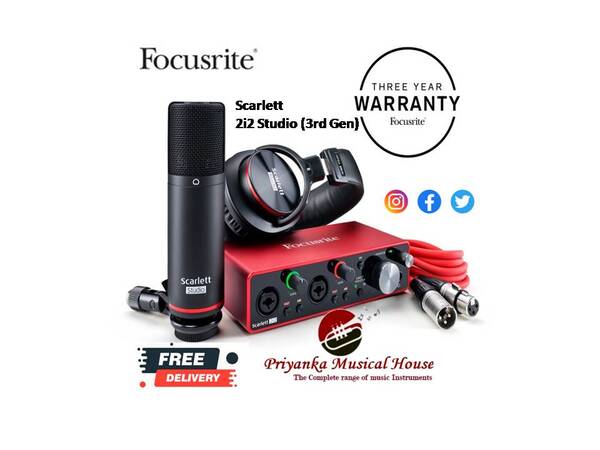 Scarlett has gone platinum. Sitting on the desks of a huge global community of musicians, producers and home-recordists, the iconic 2i2 has already helped make more records than any other interface in history. And with the 3rd Generation, you’re going to sound better than ever.✔ Two of the best performing Scarlett mic preamps the range has ever heard – now with Air – for miking up guitars or recording vocals✔ Two high headroom instrument inputs, for plugging your guitar or bass straight in✔ High-performance converters, allowing you to record, mix and play back audio in studio quality, anywhere ✔ Quick Start tool, making it easier than ever to get up and runningTHE COMPLETE HOME RECORDING STUDIOScarlett’s best-selling interface, millions of musicians use 2i2 to write and record every day. Featuring natural sounding 3rd Generation mic preamps, and Air, emulating our original ISA preamps, 2i2 is getting musicians the most from their mics everywhere, all the time. It’s like writing in a studio.THE BEST SOUNDING, EASILYQuick Start gets you set up and recording within minutes. Your CM25 MkIII mic captures every detail. Your HP60 MkIII headphones mean clear and comfortable mixing and monitoring. 3rd Gen mic preamps, high-headroom instrument input and now-iconic gain halos mean the science of sounding great is sorted. We’ve worried about the tech, you can focus on the music.YOUR RECORDING IS 30 YEARS IN THE MAKINGWe’ve been making mic preamps for 30 years, and the 3rd Gen mic pre is the best Scarlett has ever heard. The 24-bit/192kHz converters give your recordings clarity and detail. Air mode breathes life into vocals, adding unique high-end detail. Our decades of experience mean Scarlett sounds just like you.ALL THE TOOLS YOU NEED TO START RECORDING RIGHT, NOWAlong with CM25 MkIII microphone and HP60 MkIII headphones, your 2i2 interface comes with a whole range of recording software, sounds and plug-ins to choose from:Avid® Pro Tools® | First Focusrite Creative Pack:hundreds of virtual instrument sounds, 500MB of loops, and great-sounding effectsAbleton® Live Lite™:industry-leading music-making softwareThree Month Splice Sounds Subscription:Get access to millions of high-quality, royalty-free one-shots, loops, and presets, with new releases dailyXLN Audio Addictive Keys:choose one of four inspiring virtual keyboard instrumentsSoftube Time and Tone Bundle:three of Softube's world class reverb, delay and distortion plug-ins, and an an easy-to-use mastering toolFocusrite Red Plug-in Suite:accurately models our classic Red 2 equaliser and Red 3 compressorFocusrite Plug-in Collective:receive free versions of the most innovative software, as well as benefiting from discounts
