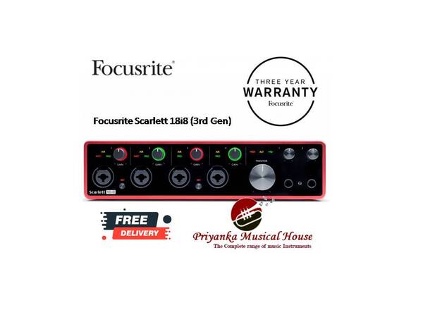 The 3rd Generation Scarlett 18i8 gives you all the tools to record all your instruments in studio quality, anywhere. With its high channel count, compact size and a huge selection of software in the box, 18i8 is ready to record your band wherever you are.✔ Four of the best performing Scarlett mic preamps the range has ever heard – now with Air – for miking up guitars or recording vocals ✔ Two high headroom instrument inputs, for plugging your guitar or bass straight in✔ Eight balanced line inputs, for connecting synths or other line-level audio, and four balanced outputs, for monitoring and effects sends ✔ Four monitor outs, featuring anti-thump tech and speaker switchingThe studio is wherever you are18i8 has a way in for everyone, with four mic/line inputs, two of which double as instrument-ins, and four fixed line-ins. Then, you have four balanced line-outs and speaker switching plus two independent headphone outs to monitor, mix and play back however you want. Whatever you’re recording, wherever you are, you can take your whole studio with you.Your recording is 30 years in the makingWe’ve been making mic preamps for 30 years, and the 3rd Gen mic pres are the best Scarlett has ever heard. The 24-bit/192kHz converters give your recordings clarity and detail. Air mode breathes life into vocals, adding unique high-end detail. Our decades of experience mean Scarlett sounds just like you.