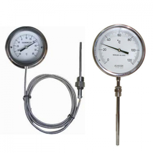 Gas Filled thermometers are suitable for all industrial applications from ranges -50 to 600 deg C in dial sizes 100mm, 150mm, 200mm and 250mm. Available in all Stainless Steel Construction with option of silicon filling for vibration applications. Also as nitrogen is used inside the thermometer they are also suitable for hygenic applications. They are available in both stem type for local mounting in bottom or back mounting as well as for distance or remote temperature sensing with capillary length upto 25 meters. These thermometers are designed in such a way that there is least change in error with changes in ambient temperature. Also Electrical contacts are available for dial sizes 4