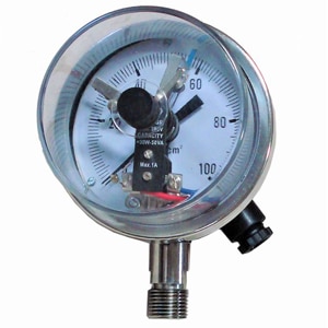 Electric contact pressure gauges are suggested where application is for control of pressure & for Audible or visible alarms. These gauges give electrical output which can be used to turn a motor on/off & similar applications. These gauges can be configured for a 1NO+1NC output or 1NO or 1NC or 2NO or 2NC output.Specifications4 Available in 4