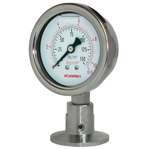 Applications :-These Gauges have End Connection with Triclover fitting . These gauges are used in Food / Dairy / Pharma / Beverage Industries.Features :-4 Dial Sizes 63mm (2-1/2