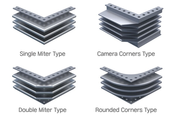 Rectangular expansion joints absorb all of the movements in any one length of piping, but they are mainly used to absorb axial movements. Rectangular expansion joints do not restrain pressure thrust so adequate anchors and guides must be provided.Rectangular expansion joints are with U& V shaped convolutions and available with different corner configuration i.e., rounded, double miter and miter. The “V” convolution profile will be supplied with single miter corners, unless otherwise specified. Round corner bellows will always be constructed using the “U” convolution profile.These expansion joints can be manufactured with one or more convolutions and with limitless dimensions.Varmaflex can manufacture rectangular expansion joints based on specific requirements or customer designed.Features:• Variety of bellows geometry• Normal guiding is required• Normal anchor is required• Normally customer designedTypes of Movement:• Axial movement• Limited lateral movement• Limited angular movement