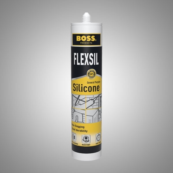 BOSS FlexsilBOSS® Flexsil silicone sealant is a one-part, acetoxy cure, adhesive sealant that is suitable for general construction sealing and adhesive applications. This product will adhere to clean metal, glass, many types of wood, silicone resins, vulcanized silicone rubber, and ceramics.Features:Ease of use, one-part sealant, no mixing required.Good weather resistance.The cured sealant also does not dry out or become brittle over time.The cured sealant stays rubbery without tearing or cracking.Wide temperature applicability.Applications:All general sealing applications.Ideally suited for sealing, glass windows, shopfront, aluminium joints, showcases, bus-body building, and automobile manufacturing.Colours:This product is available in clear, white, and black.Packaging:Available in standard 260 ml caulking cartridges.
