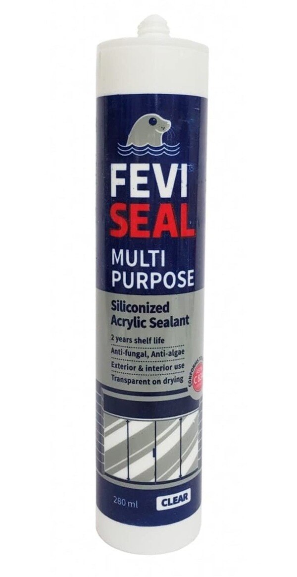 High grade sealant for applications requiring clear waterproof seals and gap lls. Contains silicone additive for exibility, durability and strong substrate adhesion. Feviseal Multipurpose Clear will come out white and dry clear in 7 to 14 days. Length of time to become clear is dependent on humidity, temperature, and joint depth.Anti Fungle , Anti AlgaeExterior And Interior UseWeight: 280mlTransparent on drying