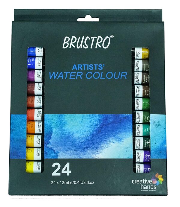 Set of 24 premium watercolour 12 ml tubesCan be used to paint on all conventional watercolour surfacesCompatible with Brustro watercolour papers .Bright transparent colours.Colours are intermixable, giving endless colour possibilities.