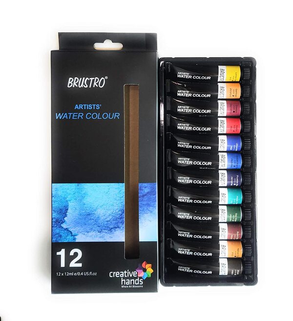 Set of 12 artist watercolours in 12 ml tubes.Can be used to paint on all conventional watercolour surfaces.Compatible with Brustro watercolour papers.Bright transparent colours.These watercolours are intermixable, giving endless colour possibilities.