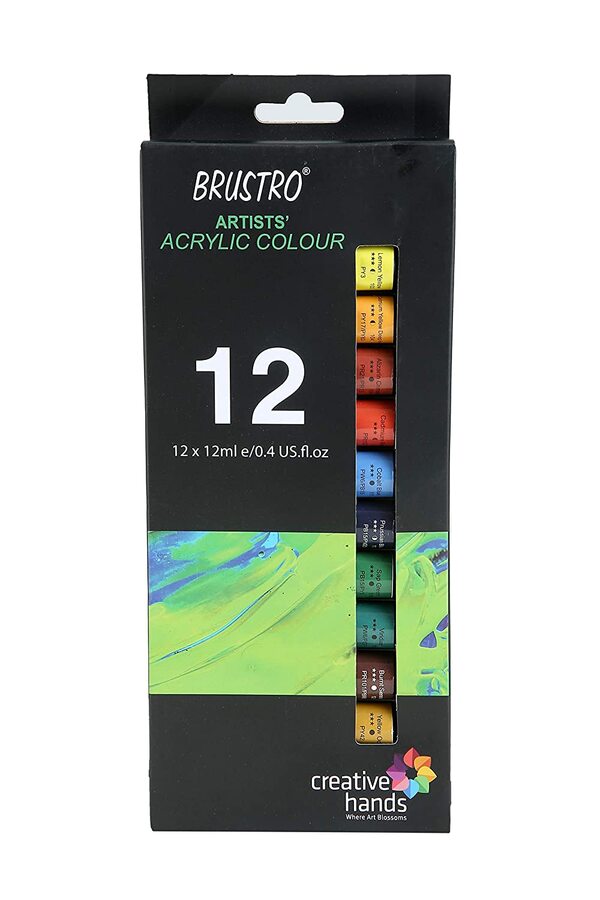 Set of 12 premium acrylic colour 12 ml tubes. Adheres to a great variety of surface like paper, canvas, wood and earthenwareColours are inter-mixable, giving endless colour possibilitiesThe colours are water based, non-toxic and dries quicklyThese Acrylic Paints are perfect to create textured effects, brush marks and palette knife impressions