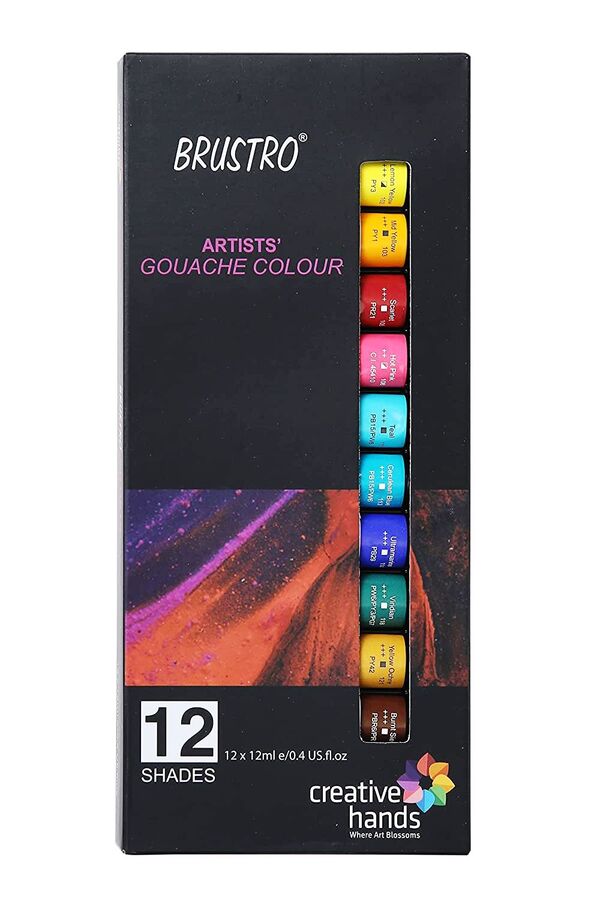 Brustro Artists Gouache Colour Set of 12 Colours X 12ML Tubes.