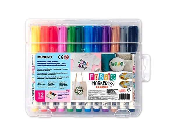 With MUNGYO Permanent Fabric Marker Set you can make your own T-shirt, bags or shoe design. It is quick drying and you don't have to iron for it to stay permanent. It is odorless and non toxic.Specification: 1mm marker line.