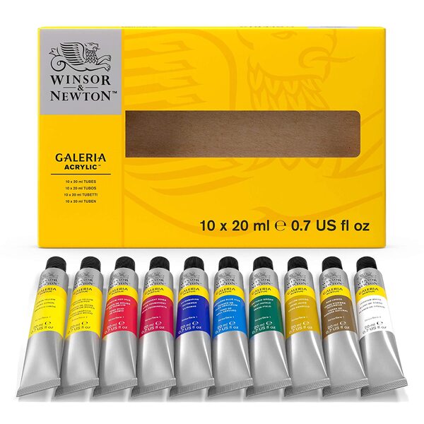 Discover acrylic paints with 10 essential colours made from quality, fine art pigments. To expand your palette further, the full range of 60 Galeria acrylic colours are available to buy separately in larger sizes.aleria Acrylic Color is a high quality paint with high pigment strength, opacity, and permanence, which delivers professional results and is ideal for artists who want good quality color at an affordable price. All of the colors in the Galeria acrylic range offer a wide spectrum of pigment characteristics to choose from as well as excellent brilliance of color, strong brush stroke retention, clean color mixing, and high performance. Galeria has a smooth, free-flowing consistency making it easy for the artist to use and mix, while maintaining its body. These acrylics can be used on a variety of surfaces and can be used directly from the tube, diluted, or mixed with other acrylic mediums and gels