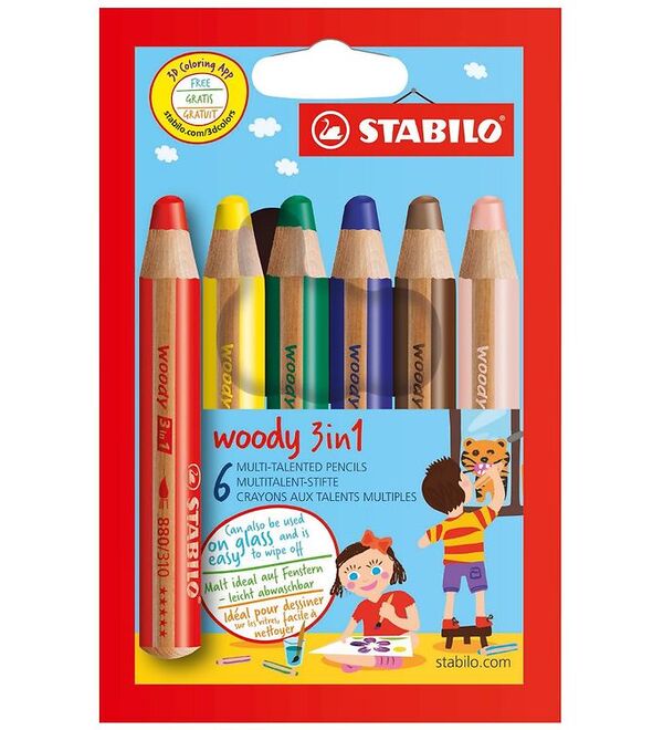 Stabilo Woody 3 in 1 Crayon Pencils - Set of 6