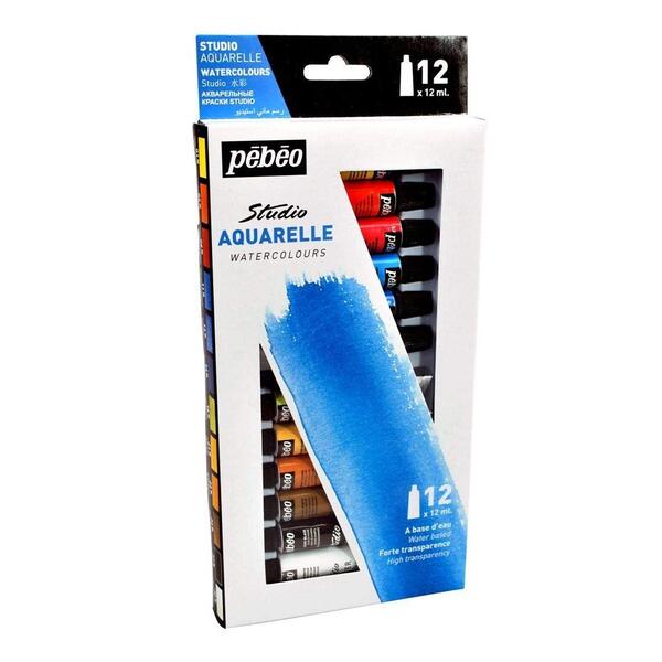  Pebeo Studio Aquarelle Fine Watercolours - Set of 12 Colours in 12 ml Tubes , Multi Color