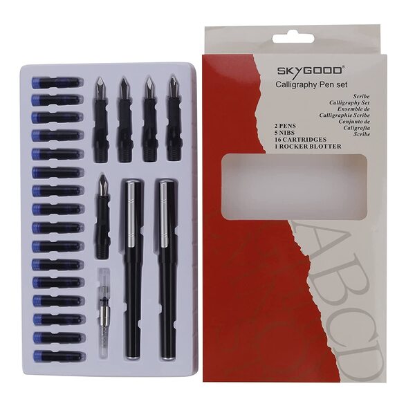 Professional Calligraphy Set with 5 Nibs,16 Ink Cartridges & 2 pens