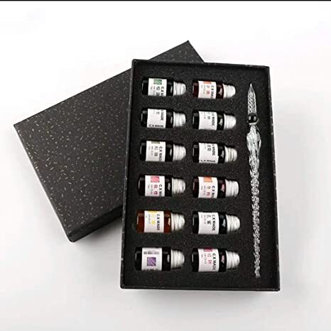 CALLIGRAPHY Crystal Glass Dip Pen With 12 Colors