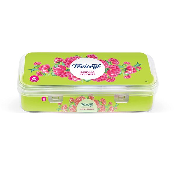 Fevicryl Acrylic colours Sunflower Kit (10 Colours x 15 ml) DIY Paint, Rich Pigment, Non-Craking Paint for Canvas, Wood, Leather, Earthenware, Metal