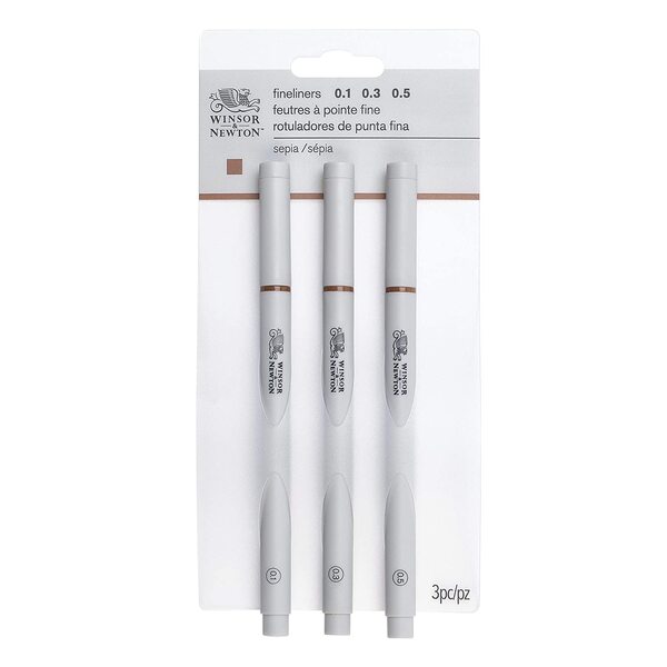  Winsor & Newton Fineliner Sepia Fine Point Pen- Assorted Set of 3 Pens