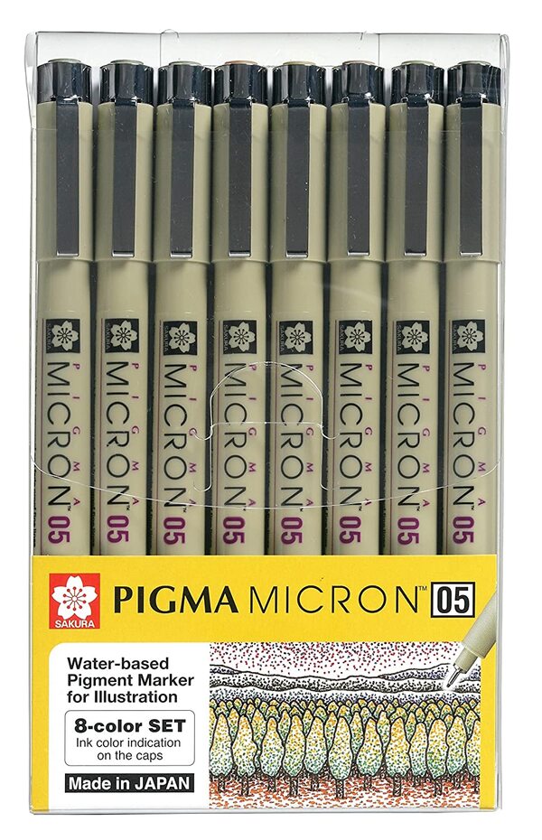 Sakura Pigma Micron pens 05 line Drawing 8 Color Set, Archival ink fineliner manga pen, Bible journaling Study kit