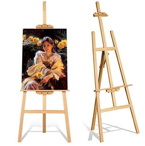 Height: 1 TO 5 feet (152 cm) approximately, supports canvases or boards up to 48 inch (120 cm)Height / Angle Adjustment, FoldableA Frame Floor Pine Wood EaselHand Sanding PolishedCan Hold Stretched / Board Canvas, Picture Frame, Drawing Board, Sun board