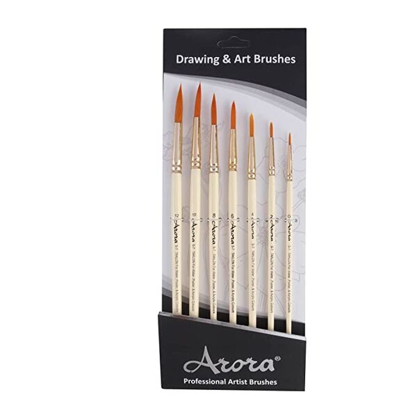 Arora Artist Quality Round Synthetic Brush Set of 7 Piece for Watercolor & Acrylic Painting