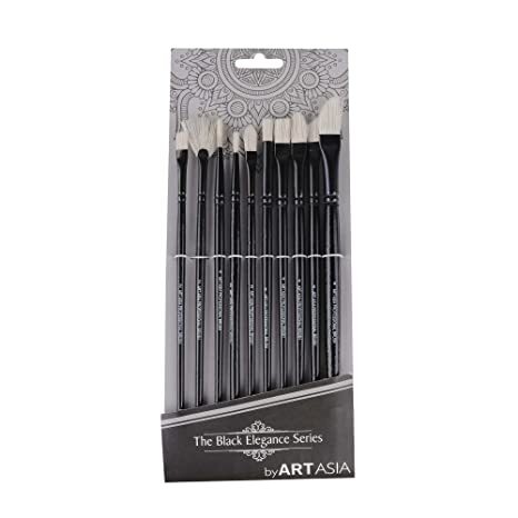 Black Handle Mix Synthetic White Hair Paintbrush Set for Oil Painting & Watercolor Painting